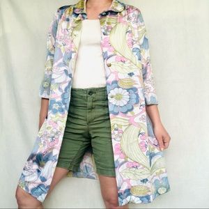 Vintage 60s Psychedelic Groovy Pastel Long Duster Gown Peter Pan Collar